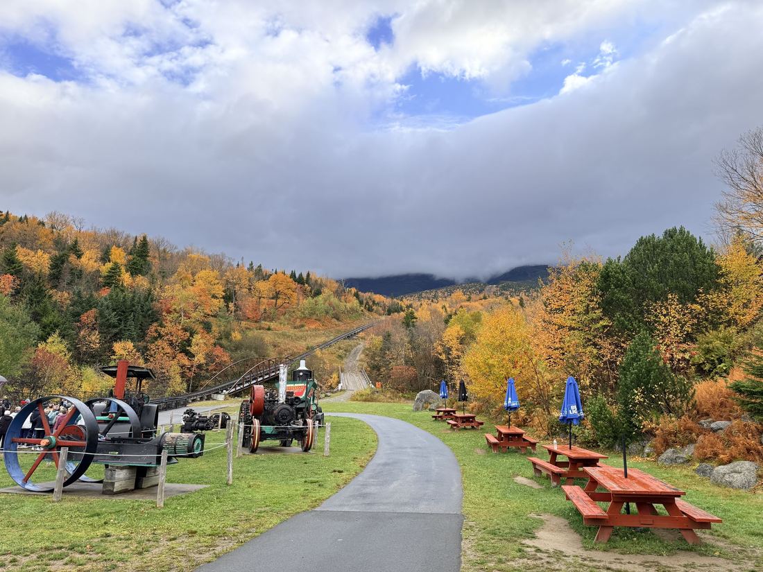 Mount Washington Cog Railway. Base station at about 2,700 feet, with the summit in the clouds.