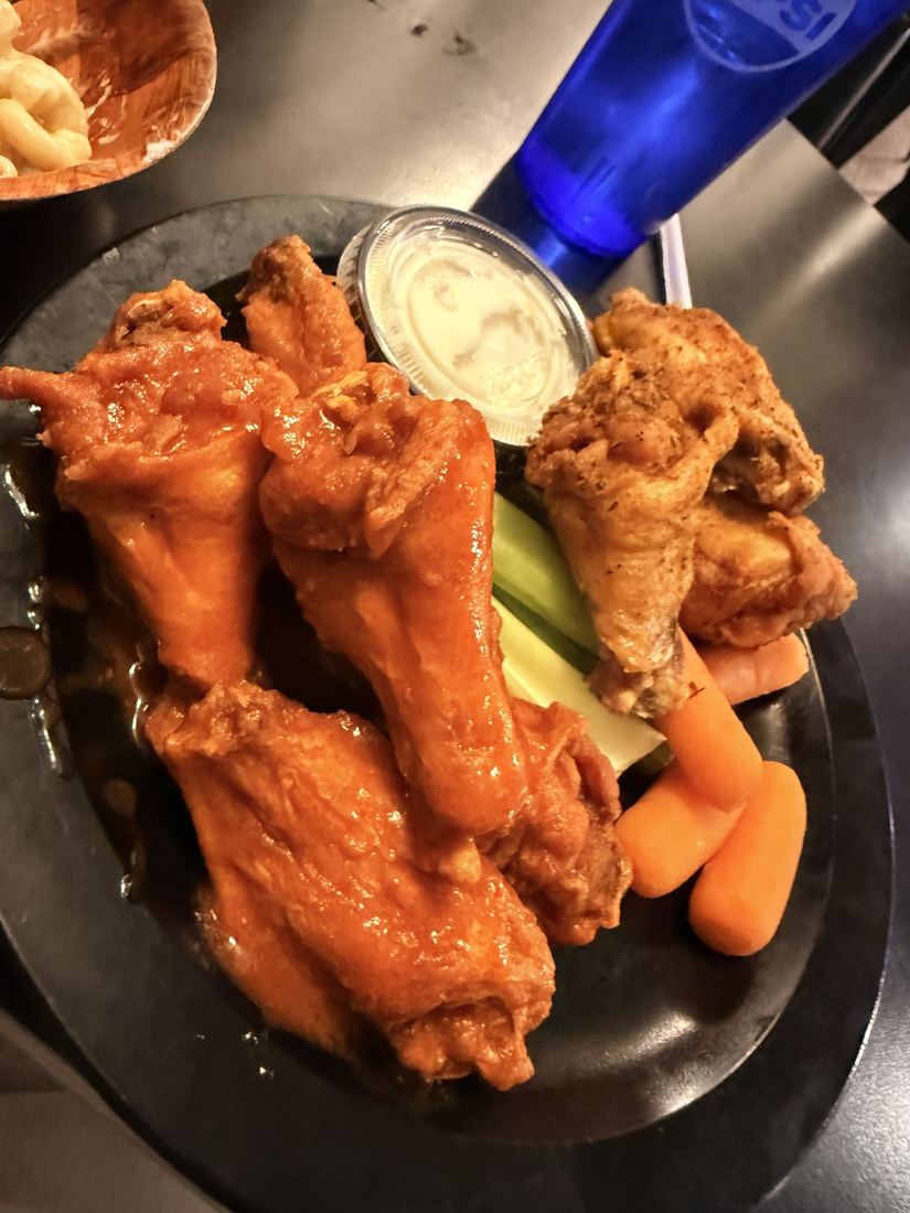 Duff's Famous Wings, Amherst. Buffalo wings near Buffalo, with blue cheese, celery and carrots.